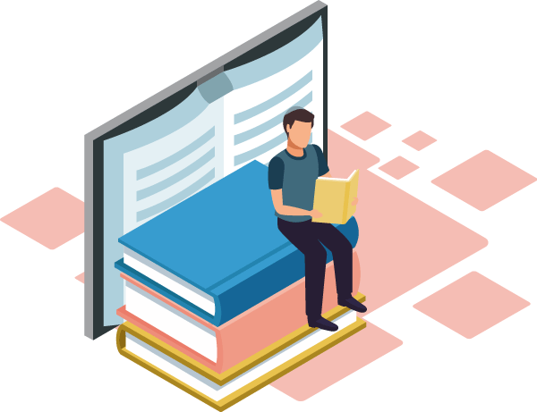 Jewish boy sitting on a pile of books while praying